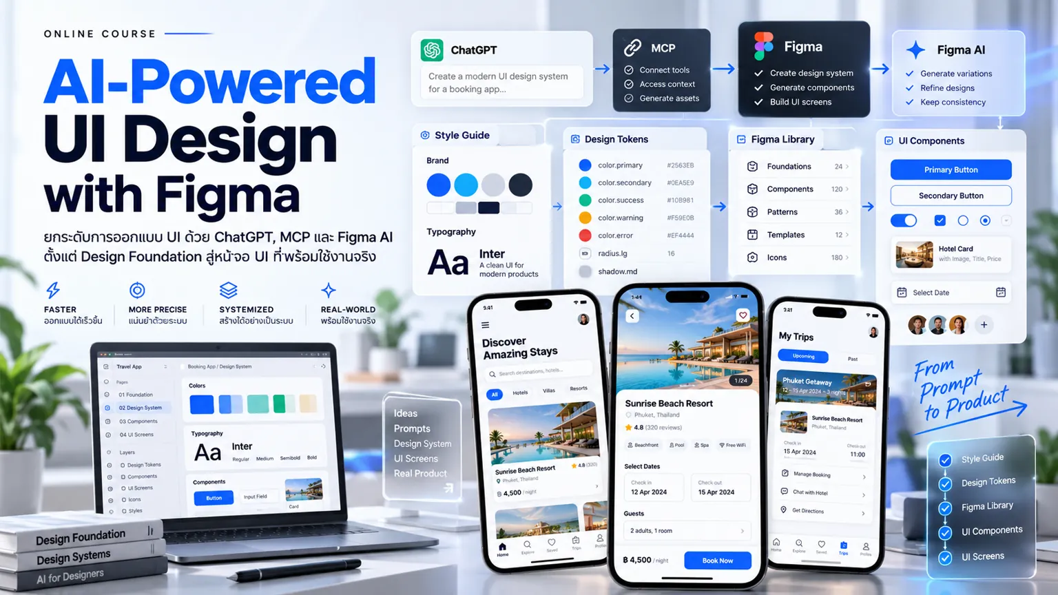 AI Workflow คอร์ส AI-Powered UI Design with Figma ตั้งแต่ ChatGPT MCP Figma จนถึง Figma AI