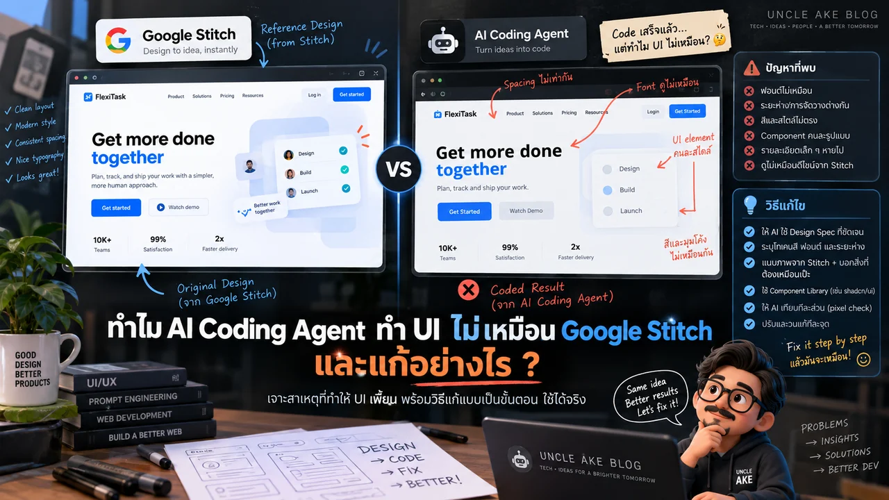 ภาพประกอบบทความ ทำไม AI Coding Agent ทำ UI ไม่เหมือน Google Stitch และแก้อย่างไร