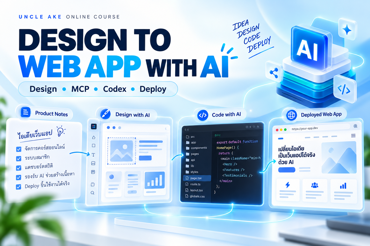 ภาพการเชื่อมงานออกแบบหน้าจอไปสู่เว็บแอปด้วย AI