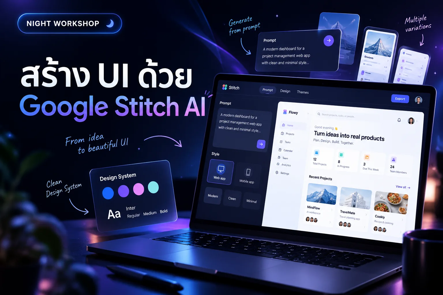 ตัวอย่างหน้าจอ UI ที่ออกแบบด้วย Google Stitch AI